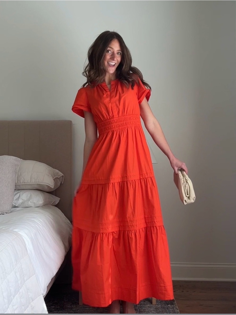 Quince 100% Organic Cotton Poplin Tiered Maxi Dress Orange Size Small